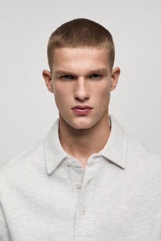 Sweat-shirt polo 100 % coton - Gris clair chiné