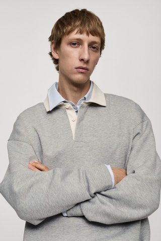 Sweat-shirt polo relaxed-fit - Gris chiné