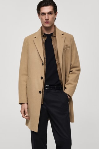 Manteau long laine recyclée - Marron