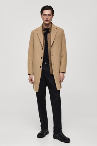 Manteau long laine recyclée - Marron