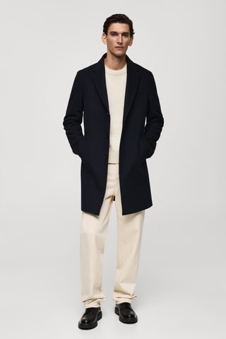 Manteau long laine recyclée - Bleu marine