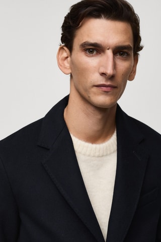 Manteau long laine recyclée - Bleu marine