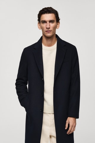 Manteau long laine recyclée - Bleu marine