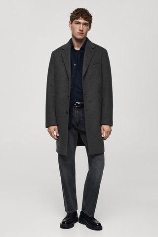 Manteau long laine recyclée - Gris chiné