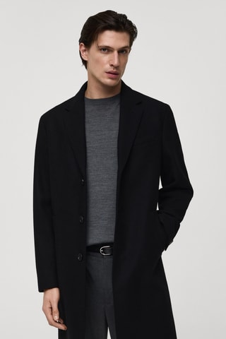 Manteau long laine recyclée - Noir
