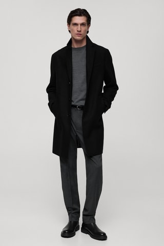 Manteau long laine recyclée - Noir