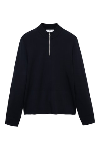 Pull-over maille moyenne col montant zippé - Bleu marine