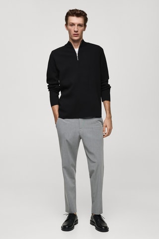 Pull-over maille moyenne col montant zippé - Noir
