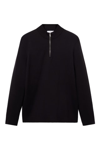 Pull-over maille moyenne col montant zippé - Noir