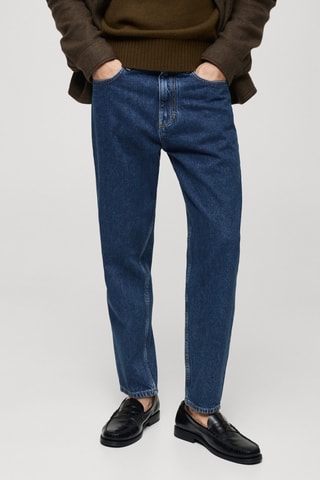 Jean tapered-fit délavé foncé - Bleu marine