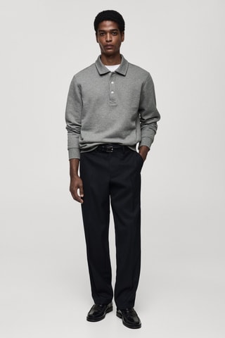 Sweat-shirt polo coton mélangé - Gris chiné