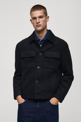 Veste laine à poches - Bleu marine