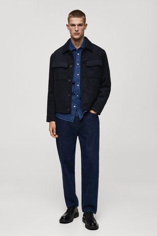 Veste laine à poches - Bleu marine