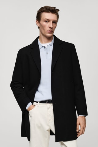 Manteau laine matelassé regular-fit - Noir