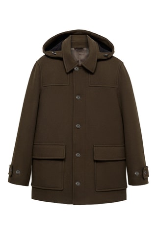 Manteau laine capuche amovible - Kaki