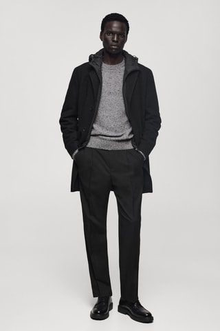 Manteau laine capuche intérieur matelassé - Noir