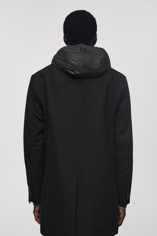 Manteau laine capuche intérieur matelassé - Noir