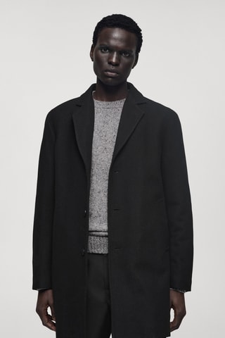 Manteau laine capuche intérieur matelassé - Noir