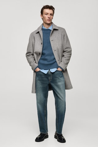 Manteau laine regular-fit chevron - Gris