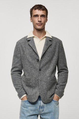 Veste slim fit laine à petits carreaux - Gris