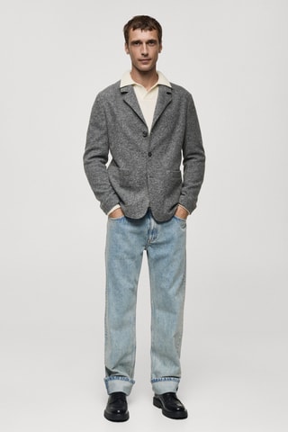 Veste slim fit laine à petits carreaux - Gris