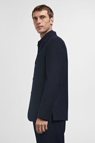 Veste costume flanelle 100 % laine vierge - Bleu marine