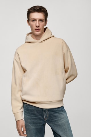 Sweat-shirt capuche velours côtelé - Écru