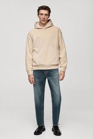 Sweat-shirt capuche velours côtelé - Écru