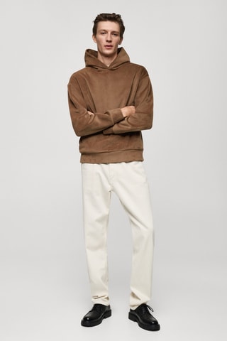 Sweat-shirt capuche velours côtelé - Marron