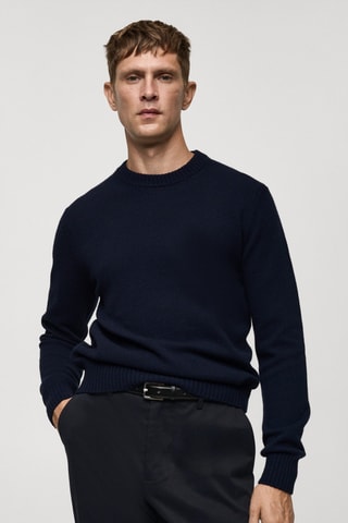 Pull-over maille laine mélangée - Bleu marine
