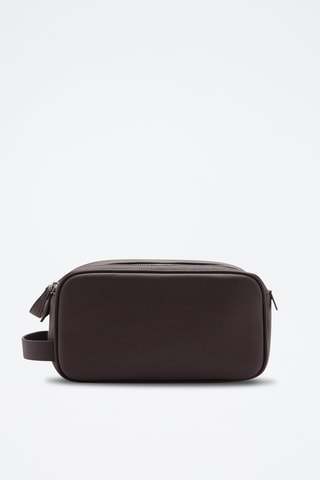 Trousse cuir foulé zip - Marron