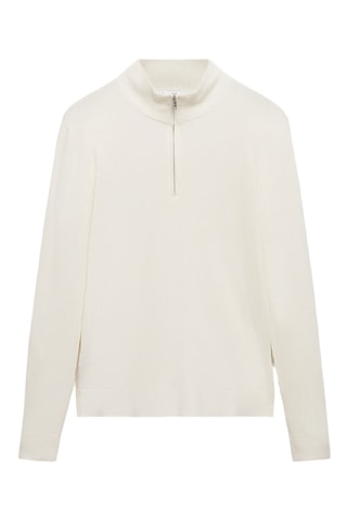 Pull-over maille côtelée col zippé - Blanc cassé