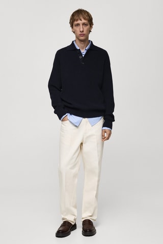 Pull-over polo maille épaisse côtelée - Bleu marine