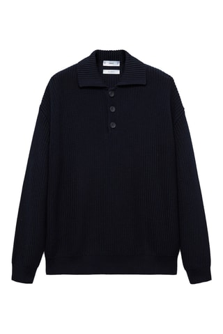 Pull-over polo maille épaisse côtelée - Bleu marine