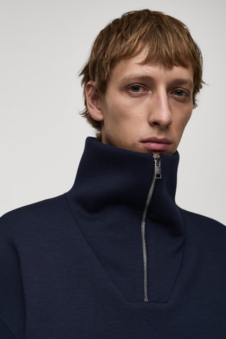 Sweat-shirt col zippé relaxed-fit - Bleu marine