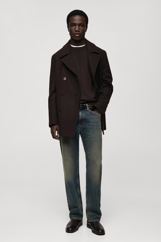 Manteau laine croisé boutons - Marron