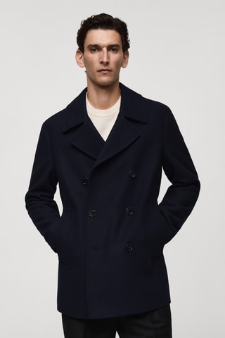 Manteau laine croisé boutons - Bleu marine