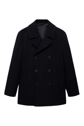 Manteau laine croisé boutons - Bleu marine