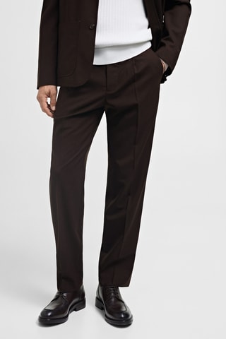 Pantalon costume 100 % laine regular-fit - Marron