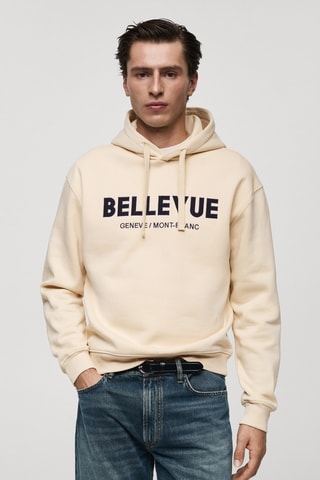 Sweat-shirt coton imprimé texte - Écru