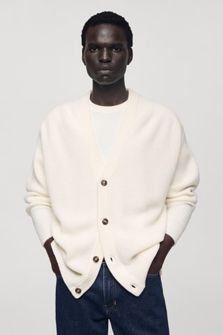 Cardigan maille épaisse relaxed-fit - Blanc cassé