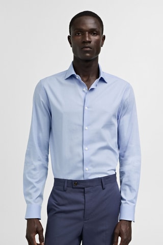 Chemise costume slim-fit twill micro-imprimé - Bleu clair