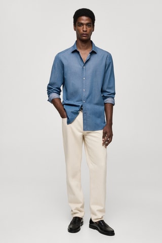 Chemise slim fit coton chambray - Bleu