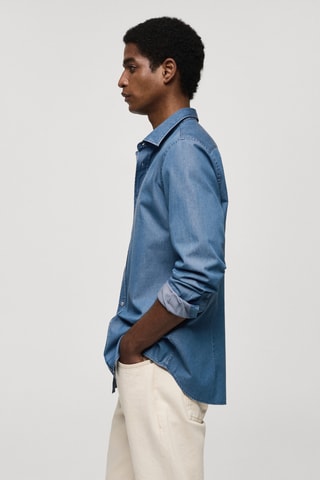 Chemise slim fit coton chambray - Bleu