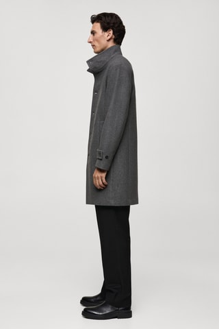 Manteau en laine à col cheminée - Gris chiné