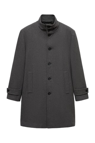 Manteau en laine à col cheminée - Gris chiné