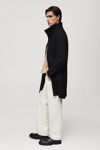 Manteau en laine à col cheminée - Noir