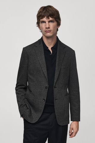 Veste coupe slim à micro-motif pied-de-poule - Gris foncé chiné