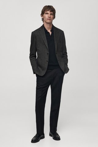 Veste coupe slim à micro-motif pied-de-poule - Gris foncé chiné