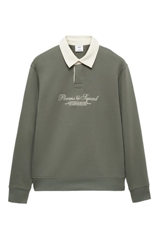 Sweat-shirt polo texte sur le devant - Vert